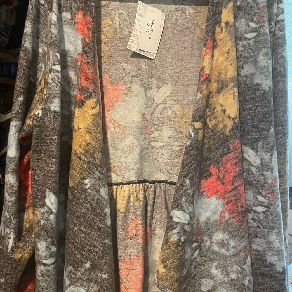 LuLaRoe Red and Gray Cardigan Sweater
